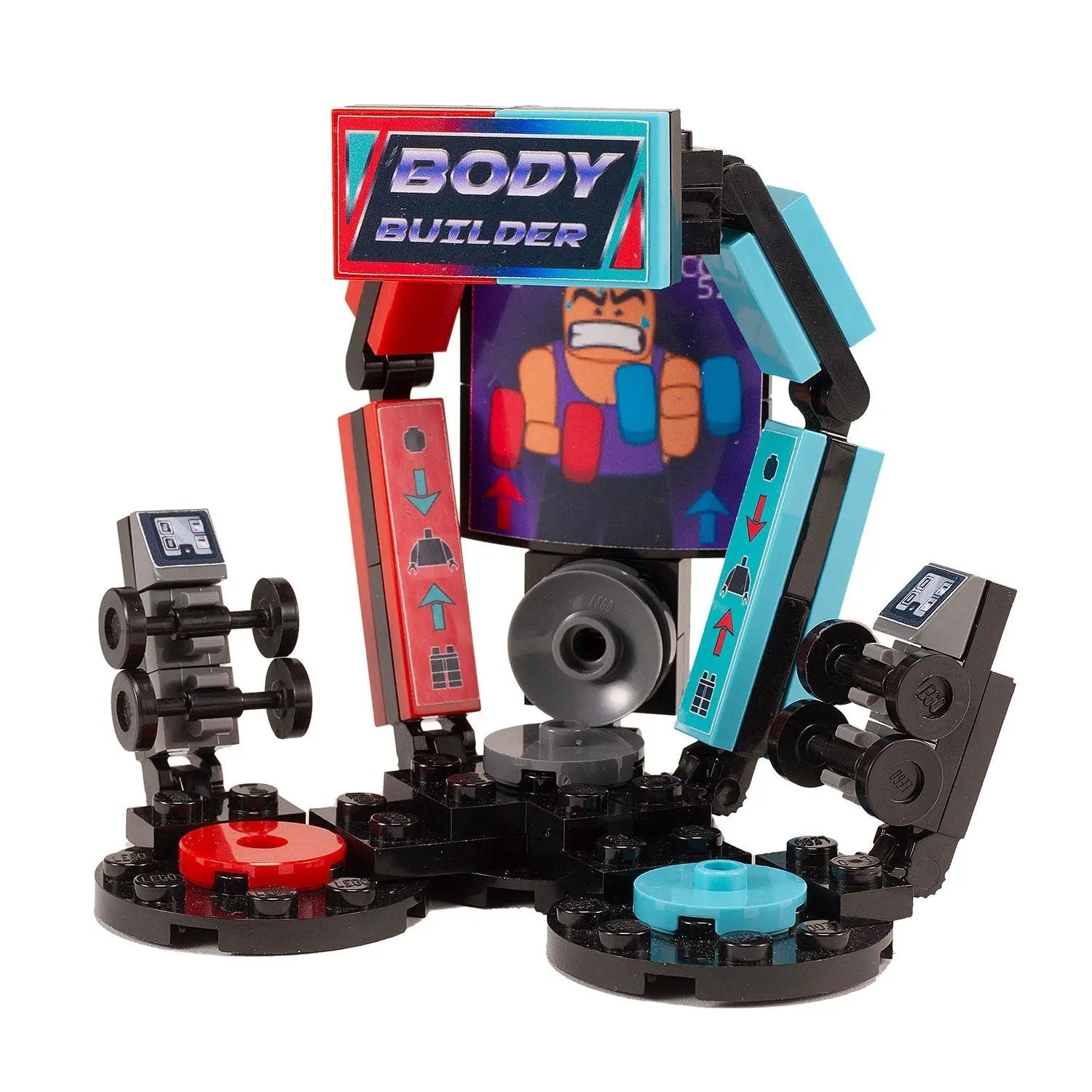 B3 Customs Body Builder arcade game building set featuring a LEGO minifigure with muscular physique and arcade game design.