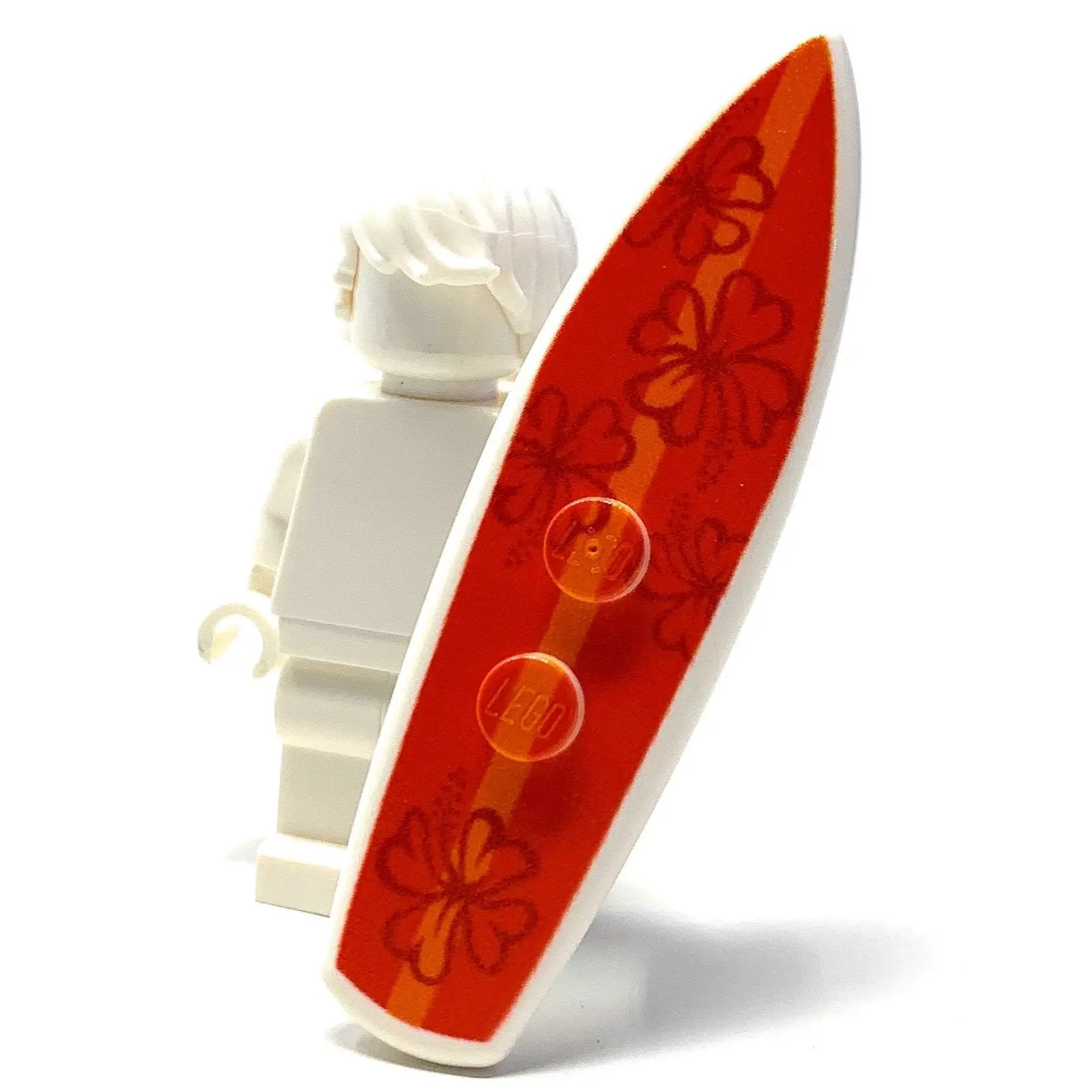 B3 Customs Printed Hibiscus LEGO surfboard made from colorful LEGO bricks with hibiscus flower design, displayed on a plain background.