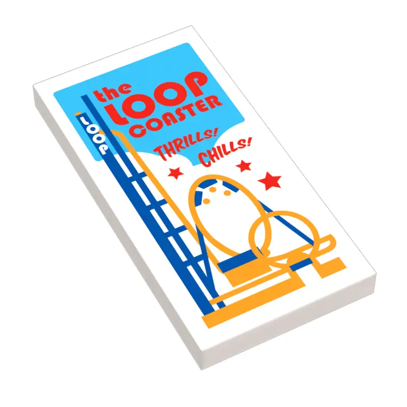 Custom B3 Customs The Loop Coaster amusement park poster featuring a Lego-style roller coaster design on a 2x4 tile.