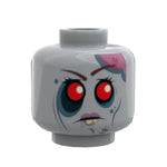 B3 Customs Zombie #2 Minifig Head with detailed zombie face and dark green accents, designed for LEGO minifigure customization.