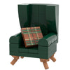 Green LEGO Kelly armchair with pillow, custom B3 Customs home furniture piece for minifigs, made with LEGO bricks.