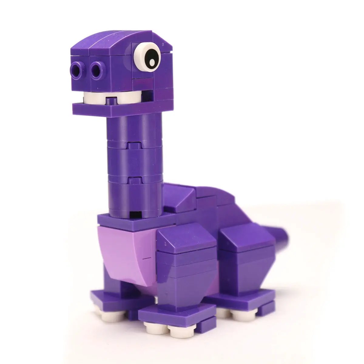 Custom LEGO Baby Brontosaurus dinosaur building set by B3 Customs, assembled with colorful LEGO bricks and detailed dinosaur features.