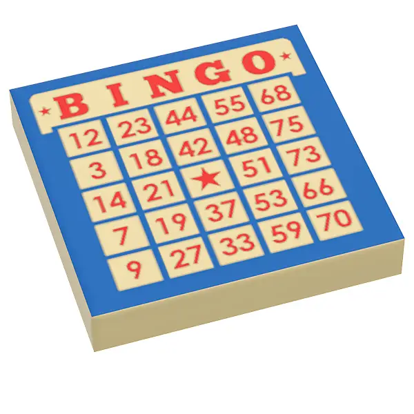 Bingo Custom Printed 2x2 LEGO tile by B3 Customs featuring unique custom design on a LEGO brick.