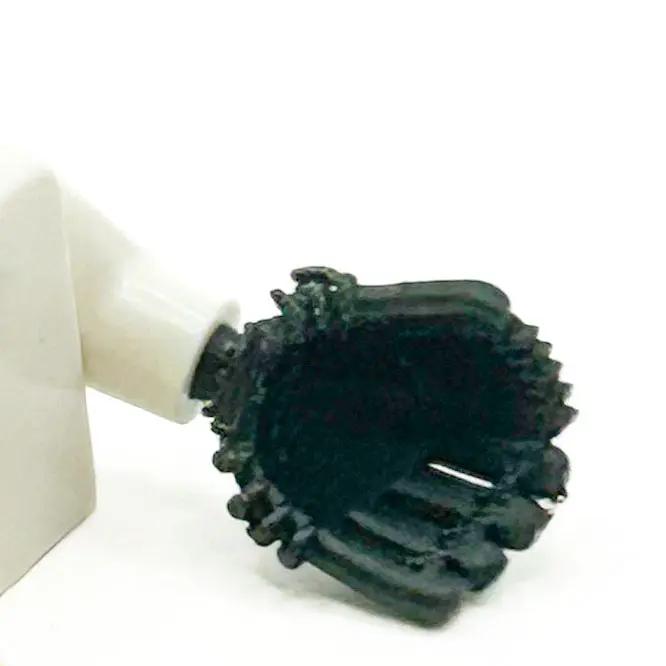 3D printed black baseball glove for minifig with left hand, detailed B3 Customs miniature sports accessory.