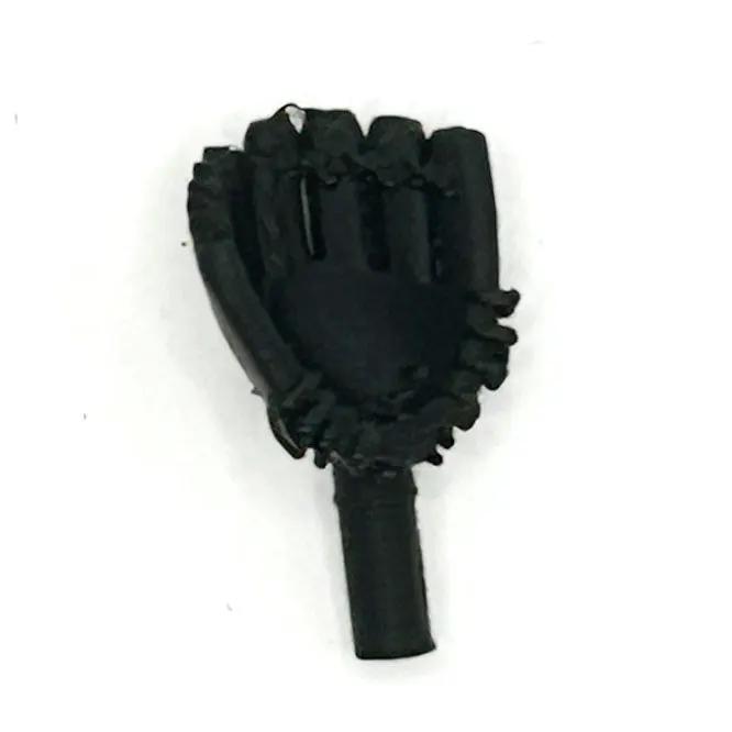 Black baseball glove for minifig, left hand, 3D printed by B3 Customs, detailed miniature sports accessory.