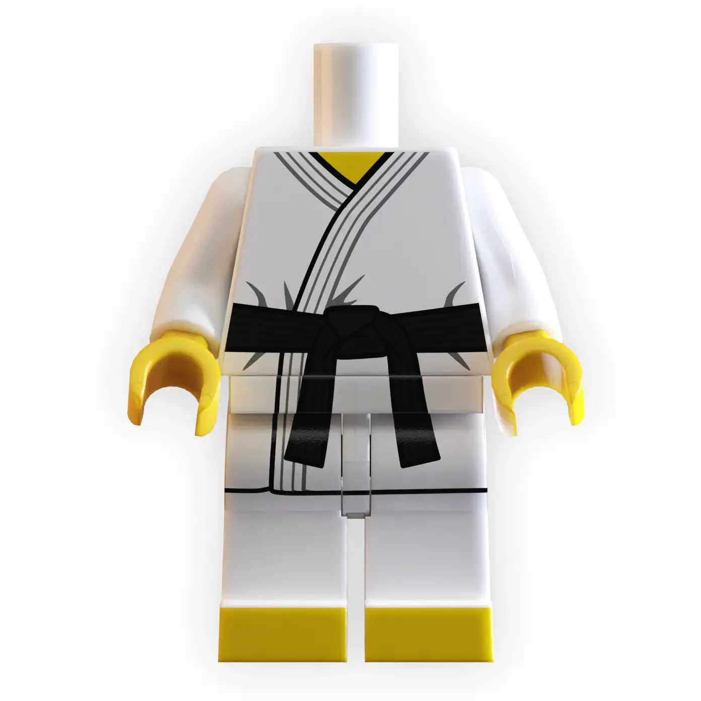 Black karate belt minifig body by B3 Customs featuring a detailed martial arts uniform design.