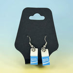 Blue milk brick earrings by B3 Customs featuring vibrant blue brick design and silver hooks on a white background.