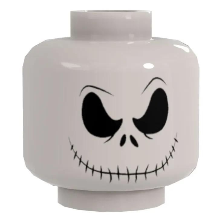 Custom LEGO Jack Skellington head from B3 Customs depicting Bone Daddy Angry Smiling Minifig Head with detailed facial features.