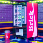 LEGO brick soda vending machine by B3 Customs featuring colorful LEGO bricks and realistic vending machine details.