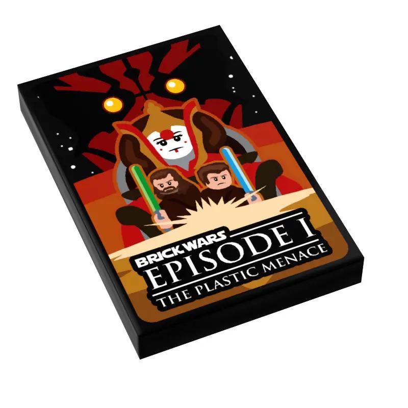 Custom LEGO Star Wars Brick Wars: The Plastic Menace EP. 1 movie tile cover featuring Phantom Menace design on a 2x3 tile.