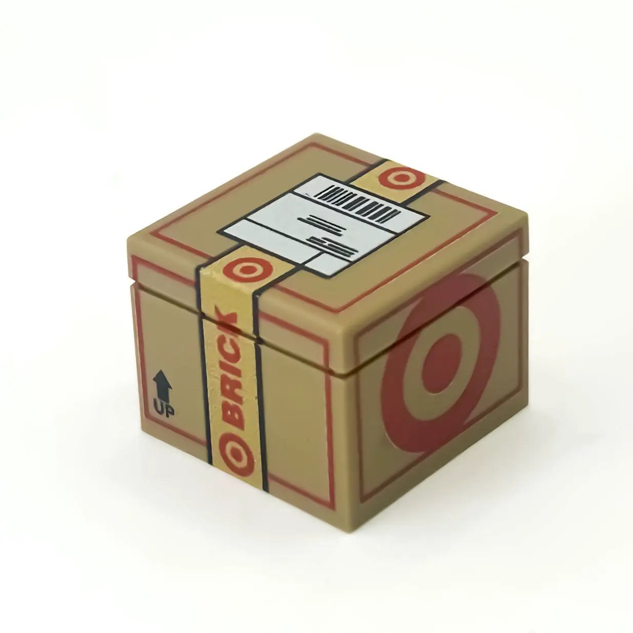 Custom printed Bricks Package shipping box by B3 Customs, featuring colorful brick pattern and sturdy cardboard construction.