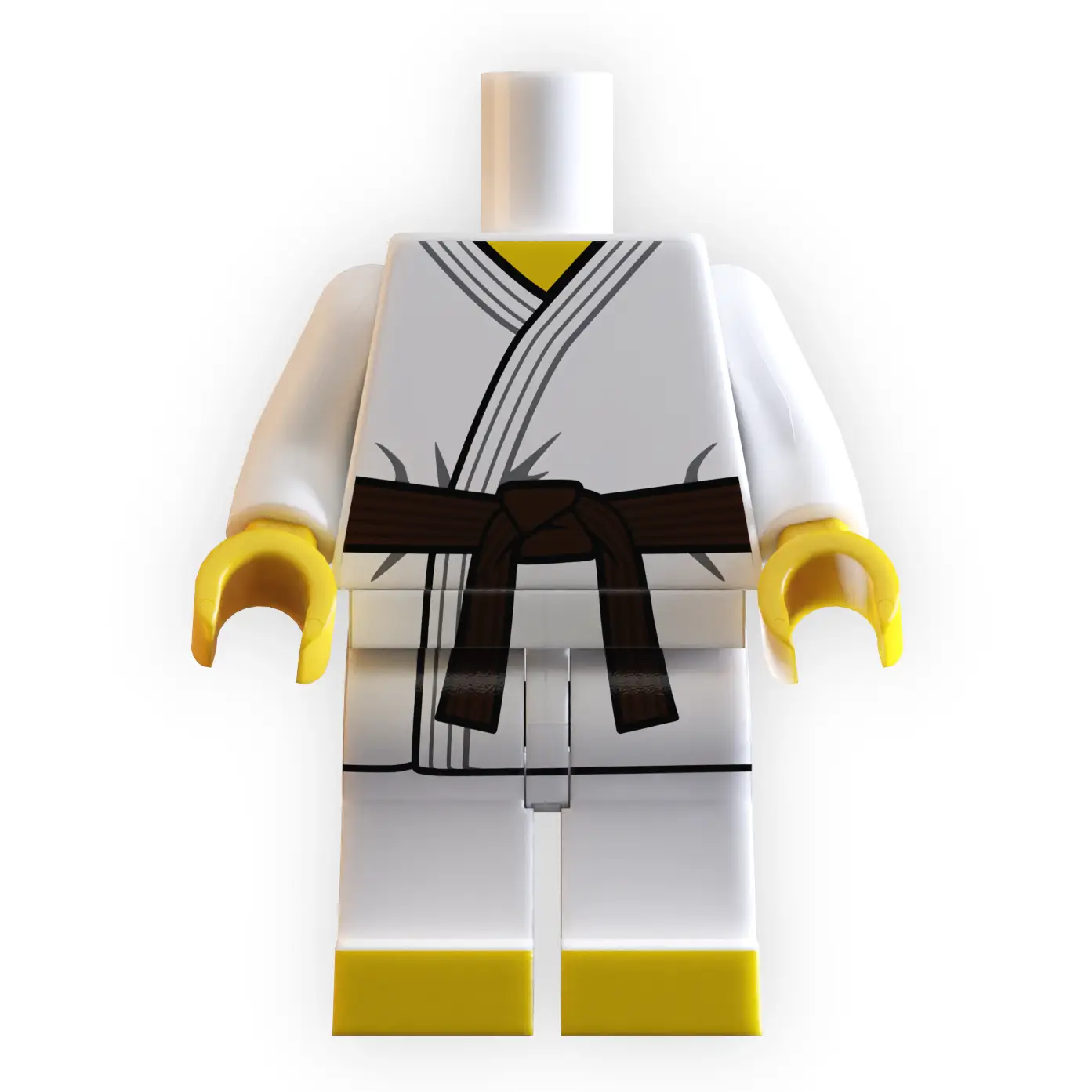 B3 Customs brown karate minifigure body with martial arts uniform and belt, detailed LEGO-style toy figure component.