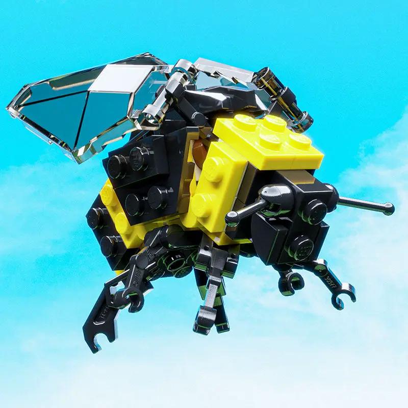 Custom LEGO Bumblebee figure by B3 Customs, detailed yellow and black robot made with LEGO bricks, standing with intricate design.