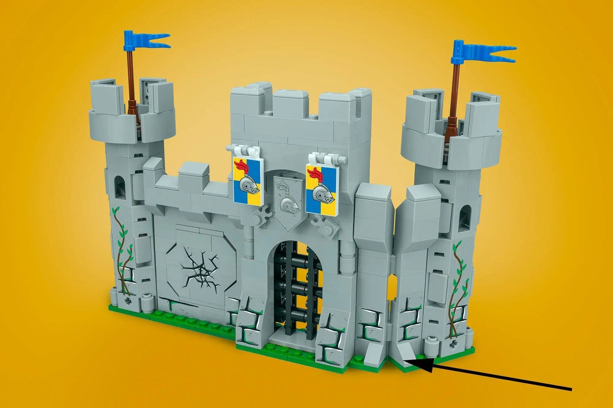 Custom Castle Corner piece from B3 Customs' Castle Modular Building Set, shown in a detailed, colorful construction scene.