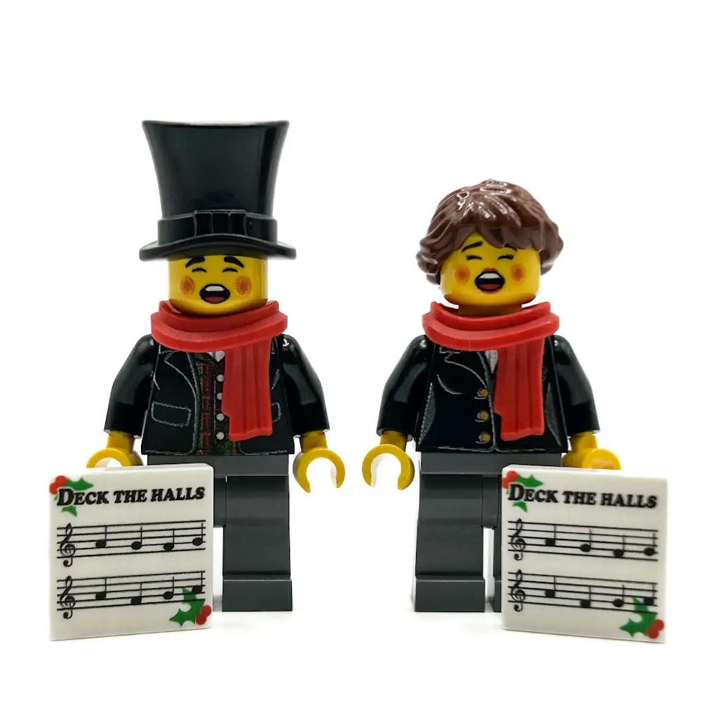 Set of B3 Customs Christmas Caroler Minifigs featuring festive holiday outfits and musical instruments.
