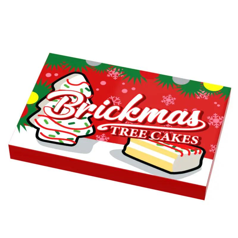 Custom LEGO Christmas Tree Cake Minifig Snack tile by B3 Customs showing a festive holiday-themed Lego brick design.