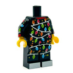 Black minifig body wearing Classic Christmas Lights pajamas from B3 Customs, featuring festive holiday design on the fabric.