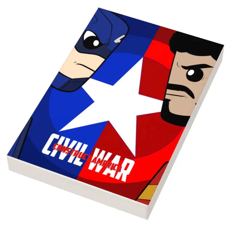 Custom LEGO Captain America Civil War movie cover tile by B3 Customs featuring detailed superhero design.