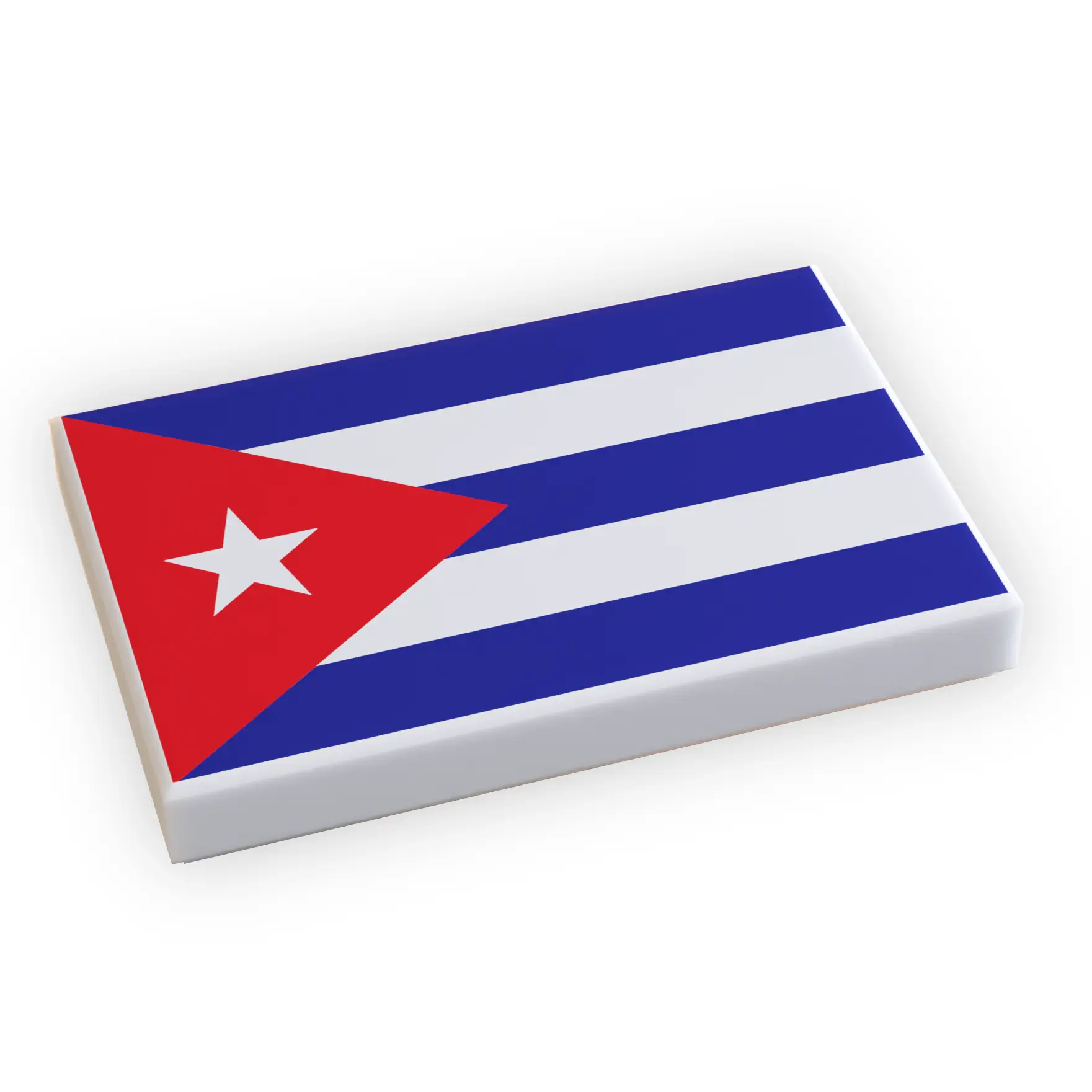 Cuba flag tile made with LEGO bricks, featuring red, blue, and white colors on a 2x3 LEGO tile from B3 Customs.