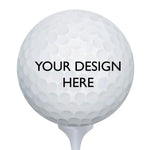 Custom B3 Customs printed golf balls featuring personalized text and designs on a set of white golf balls.