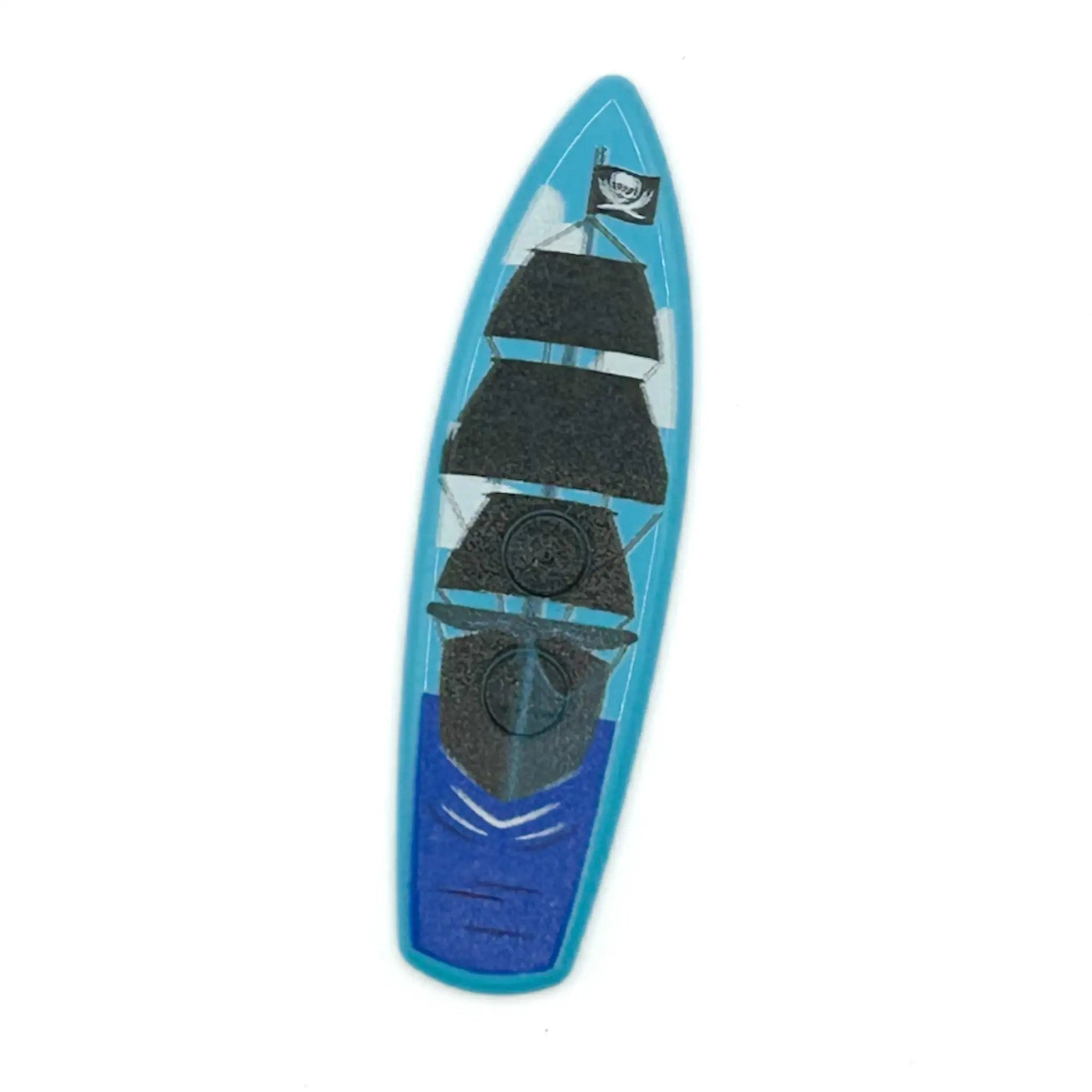 Custom printed black pearl LEGO® surfboard by B3 Customs featuring detailed design and vibrant colors on a high-quality LEGO® piece