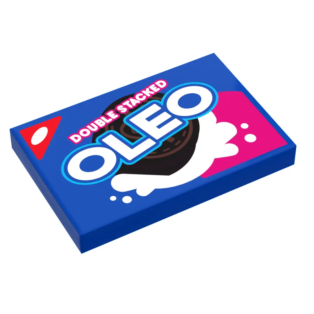 Double-stacked LEGO Oreo cookies made with LEGO parts, featuring realistic design and detailed brick construction by B3 Customs.
