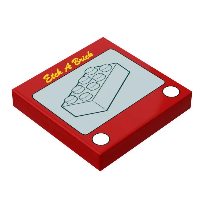 B3 Customs Etch-A-Brick 2x2 Tile featuring a custom LEGO-inspired Etch-A-Sketch design on a small plastic tile.
