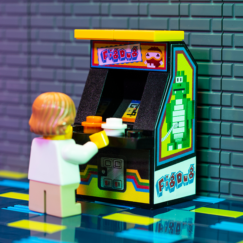 Fig Dug classic arcade machine by B3 Customs with colorful Dig Dug game graphics on the front and side panels.