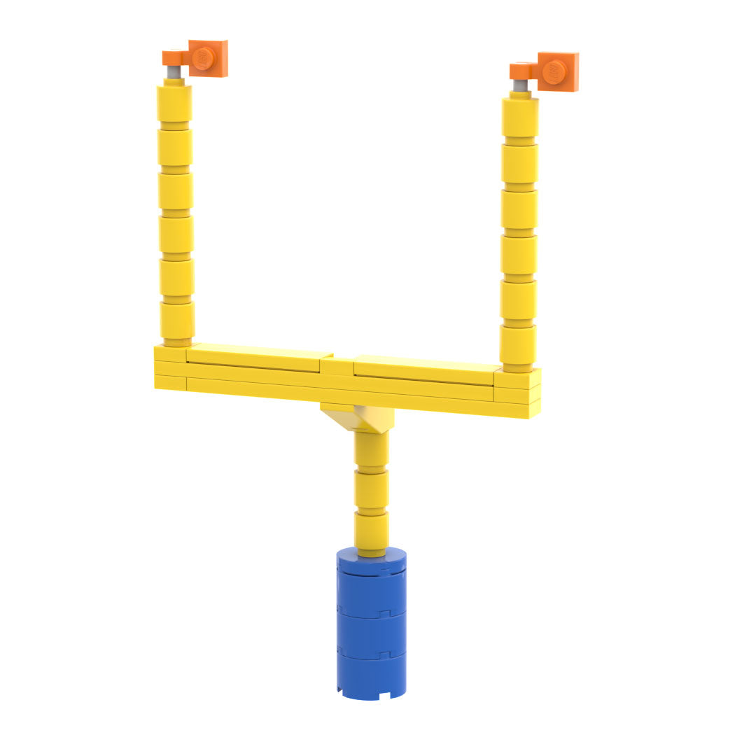 LEGO football field goal posts made by B3 Customs, assembled with colorful LEGO bricks on a white background.