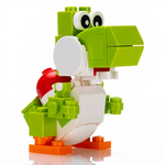 Green LEGO dinosaur figure resembling Yoshi, crafted by B3 Customs, with detailed LEGO brick construction and friendly appearance.