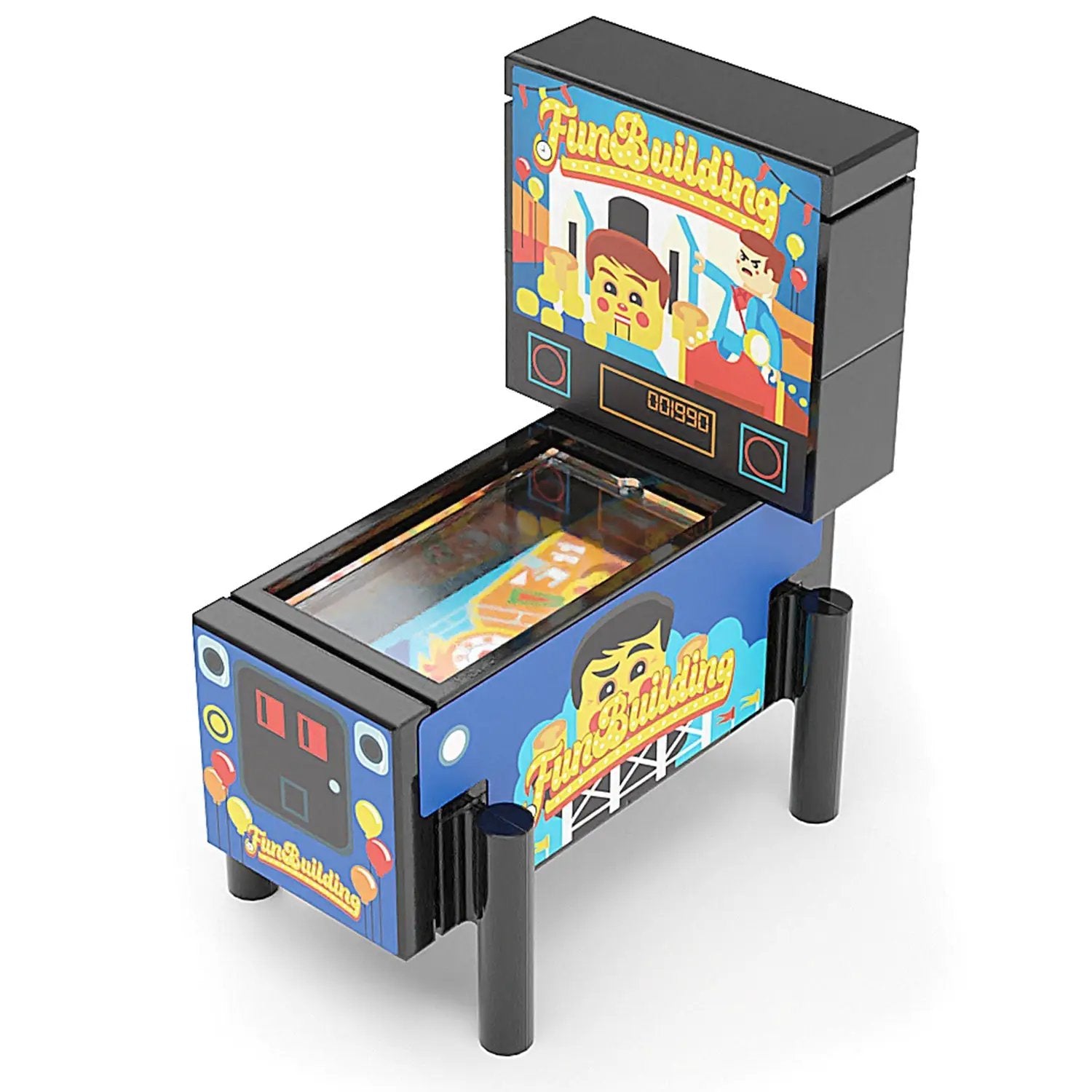 LEGO Fun Building Pinball Arcade by B3 Customs, detailed funhouse pinball machine model with colorful LEGO parts.