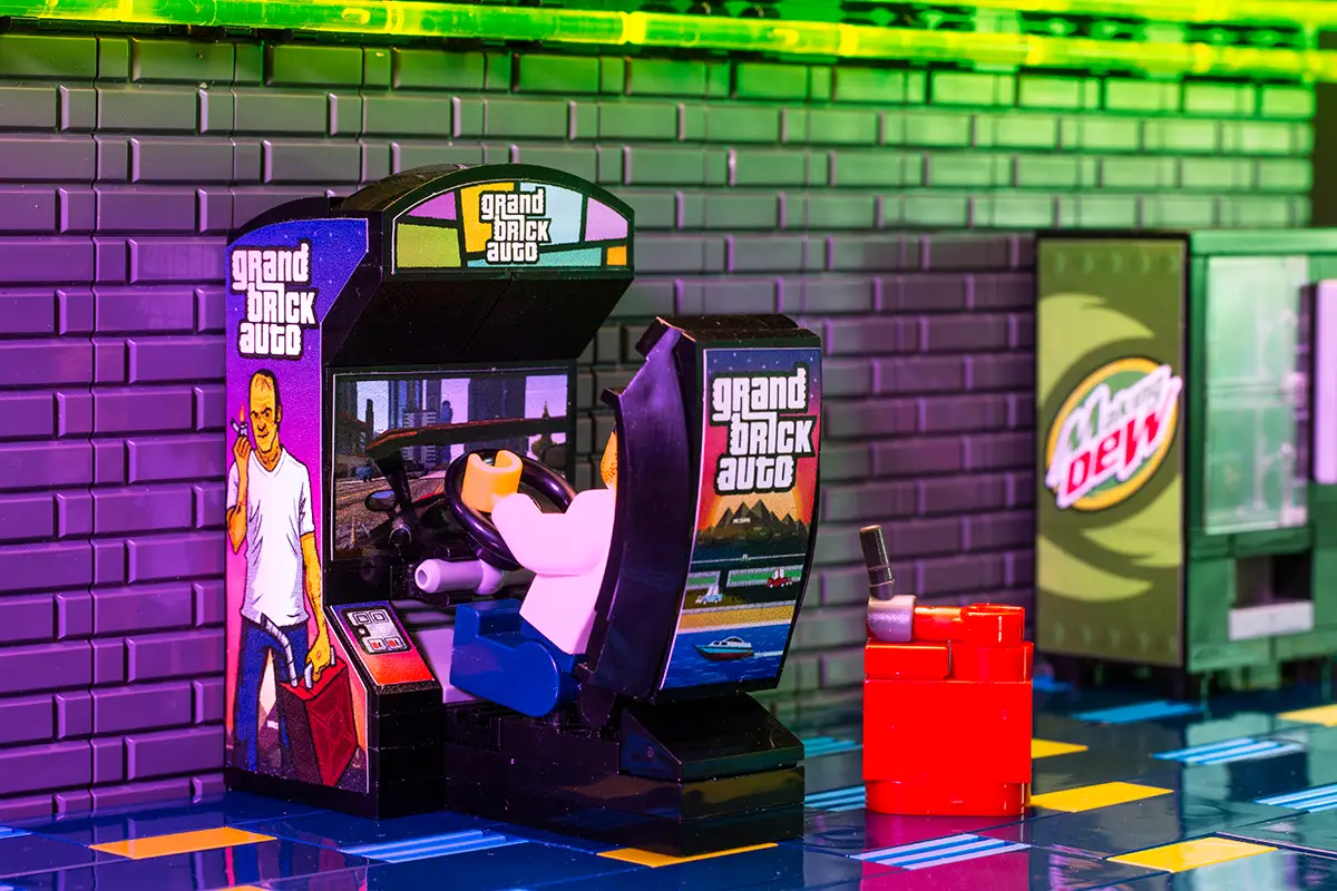 Colorful LEGO-based Grand Brick Auto arcade racing game by B3 Customs with detailed LEGO brick design and vibrant racing scene.