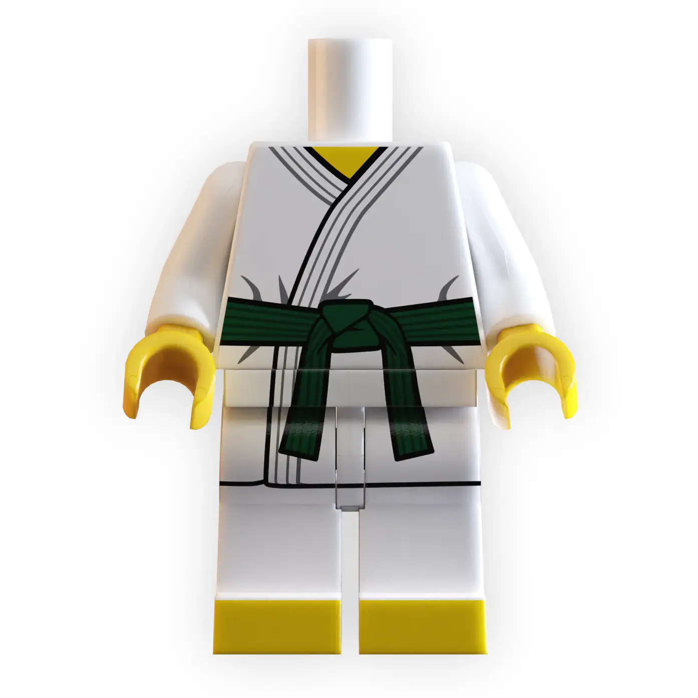 Green Karate Minifig Body from B3 Customs, showcasing a detailed LEGO-style figure torso designed for martial arts characters.
