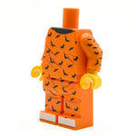 B3 Customs Halloween Bat PJs Minifig body featuring black bat design and pajamas for LEGO minifigure on white background
