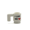 B3 Customs I Like ME Heart Mug for Minifigs from Deadpool 3, featuring a red heart design on a ceramic mug.