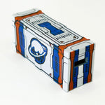 Ice Planet BrickArms crate featuring B3 Customs logo, with various icy blue and white brick pieces and accessories inside.
