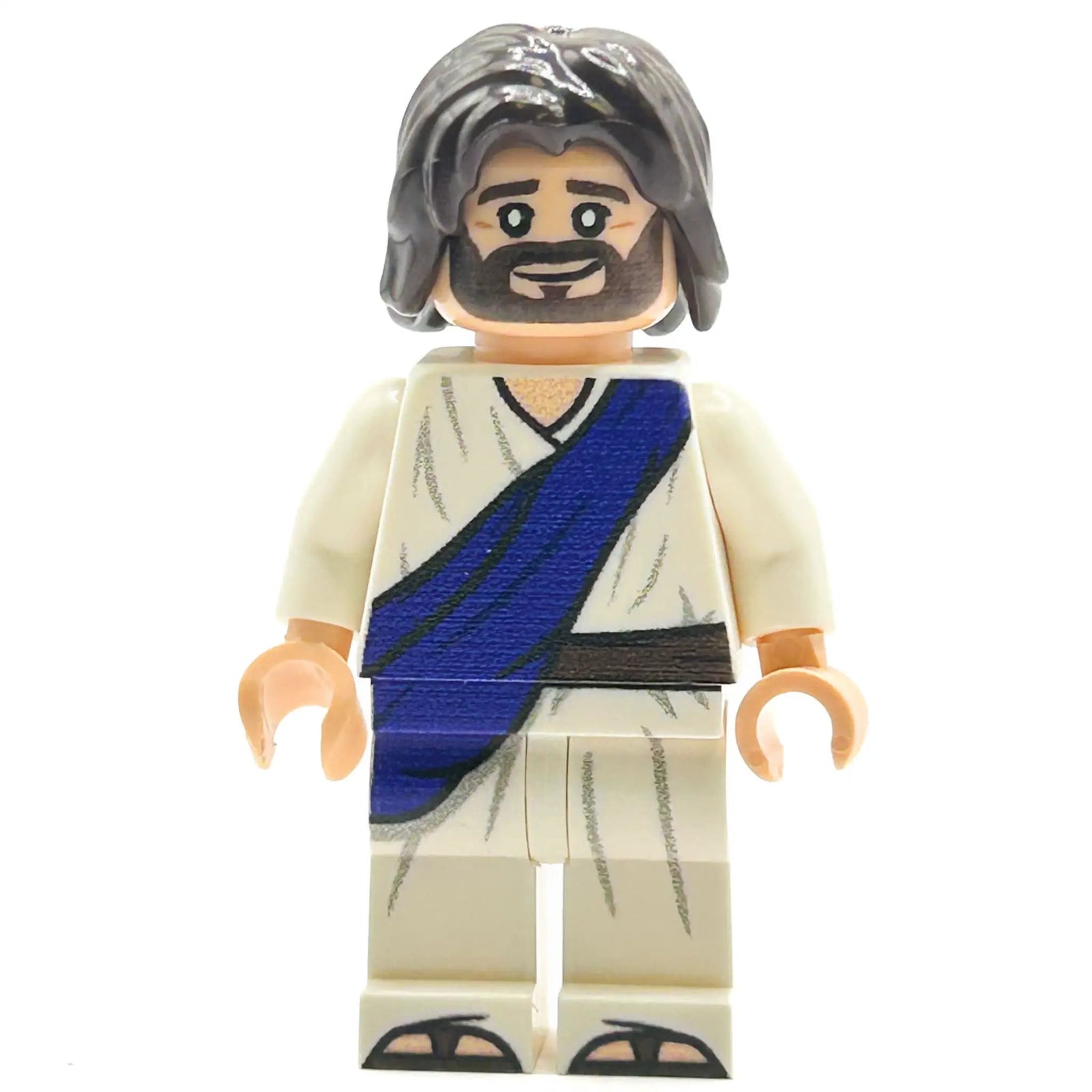 Jesus Minifig with purple sash by B3 Customs, detailed LEGO-style figure with religious attire and beard.
