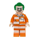 Joker minifigure from The Batman Arkham Prison series by B3 Customs, featuring detailed costume and accessories.