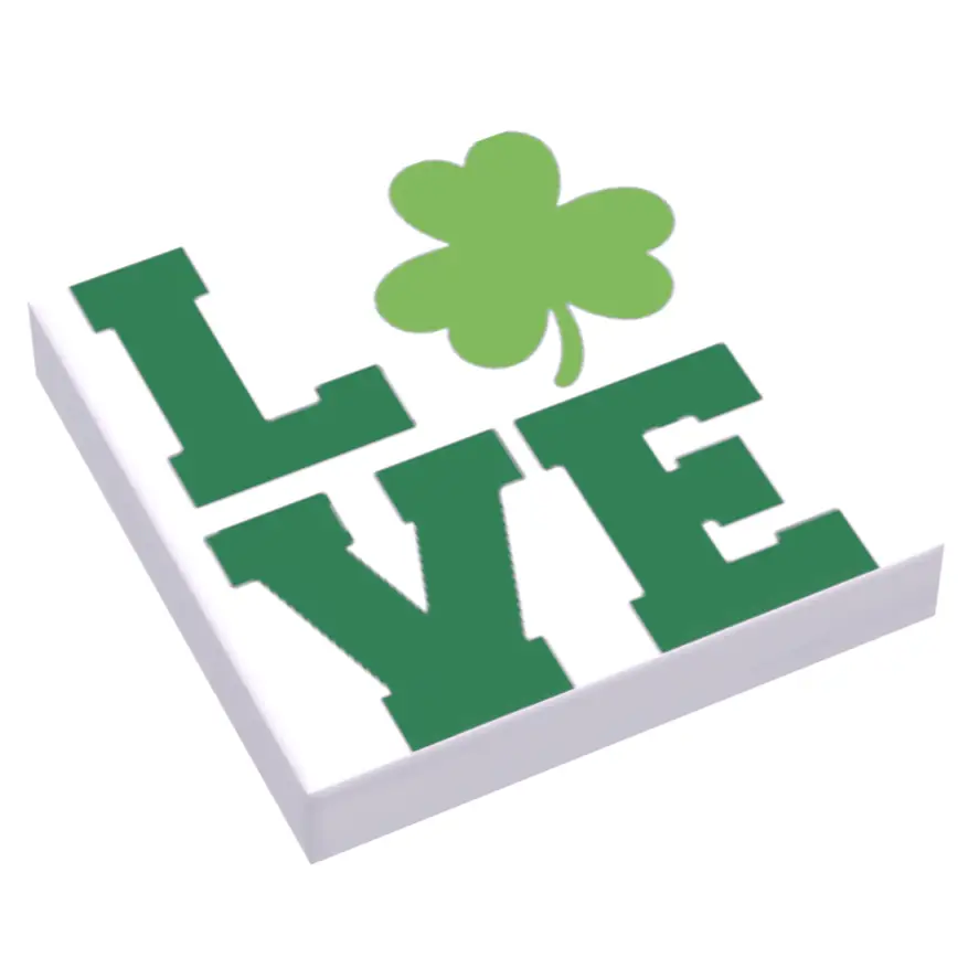 B3 Customs St. Patrick's Day 2x2 tile featuring a love shamrock design for festive decorations and crafts.