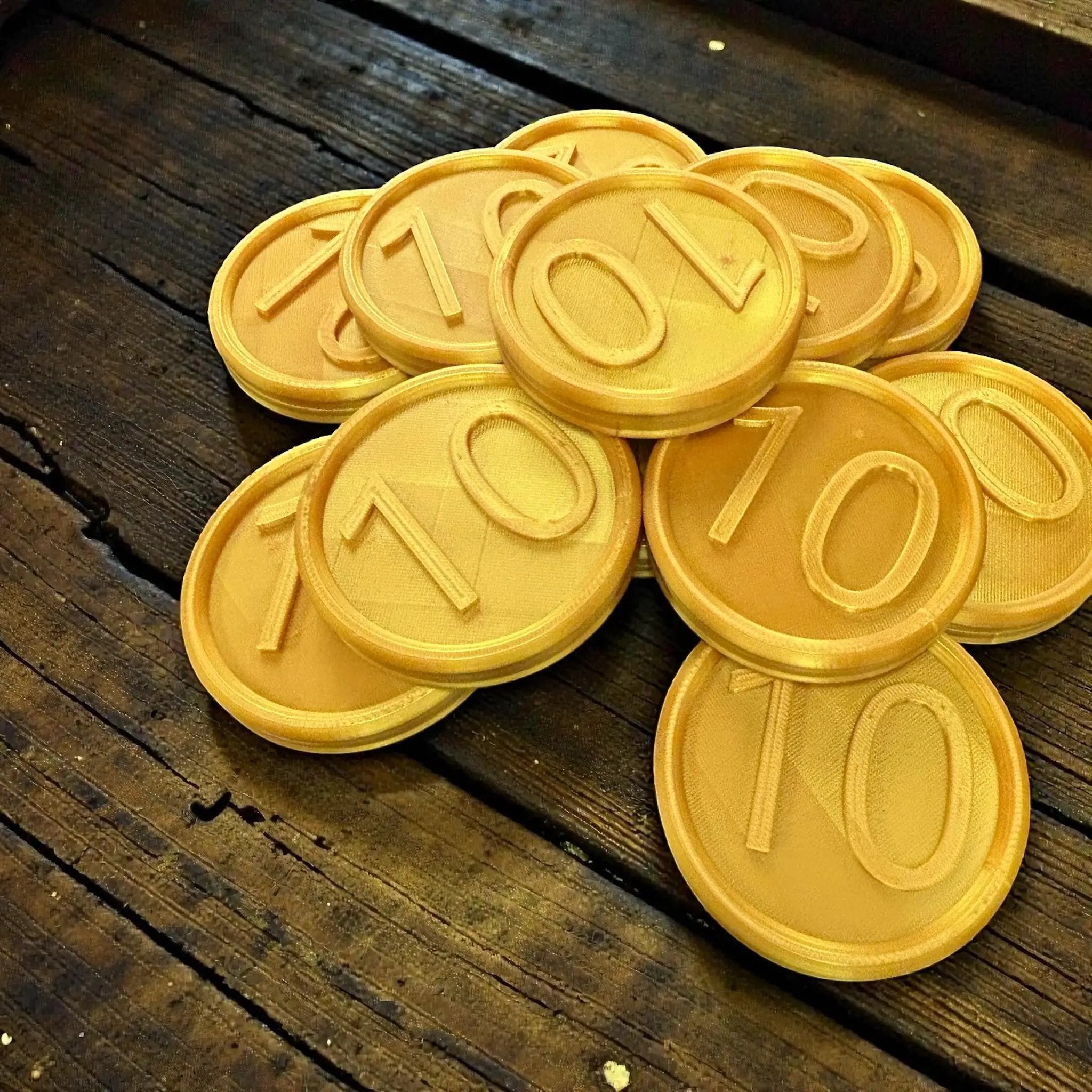 Life-size 10¢ coin cosplay prop by B3 Customs, detailed replica of a vintage 10-cent coin for costume or display.