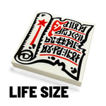 Life-size 90s magic wizard scroll tile for cosplay by B3 Customs, featuring detailed vintage wizard design on a realistic scroll surface.