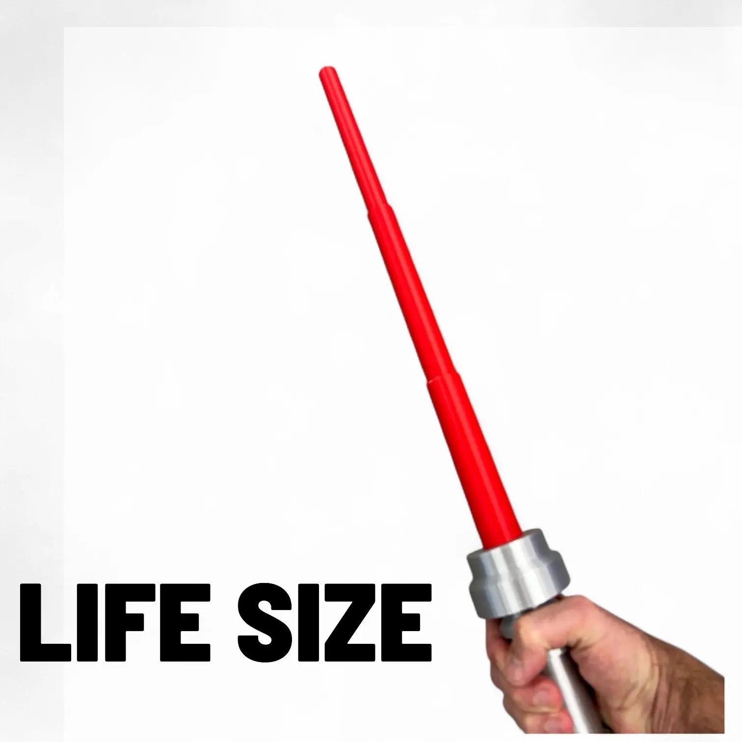 Life-size B3 Customs saber hilt with a retractable red blade for cosplay, detailed metallic design and realistic appearance