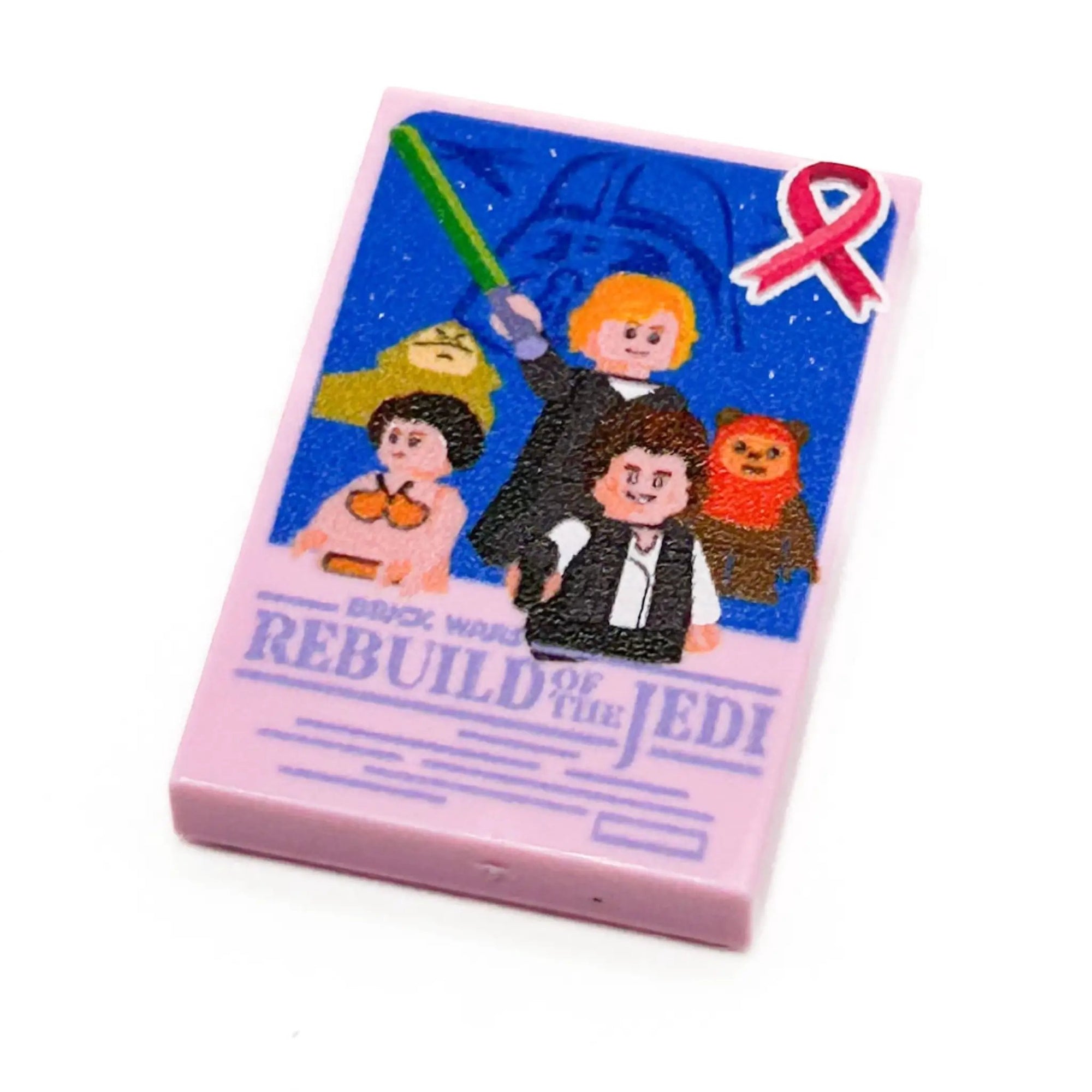 Pink Break Cancer Awareness Brick Wars: Rebuild of the Jedi 2x3 tile cover by B3 Customs, featuring detailed LEGO-style design.
