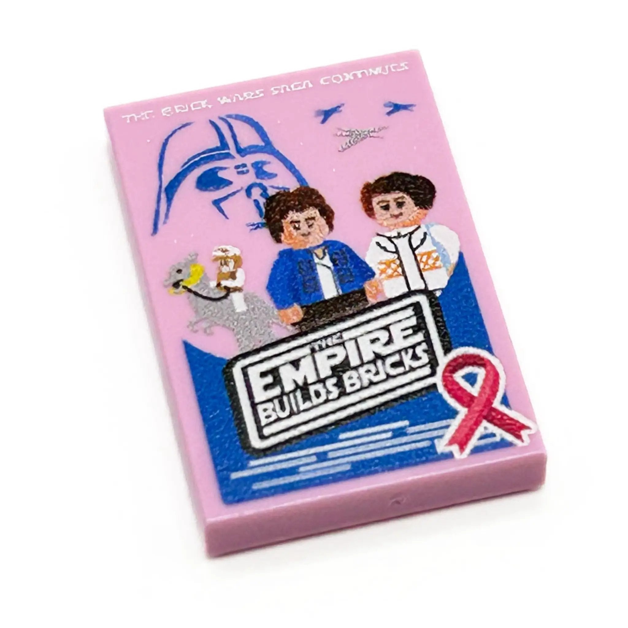 Pink Break Cancer Awareness Brick Wars: The Empire Builds Back movie tile cover by B3 Customs, 2x3 ceramic tile with detailed design.