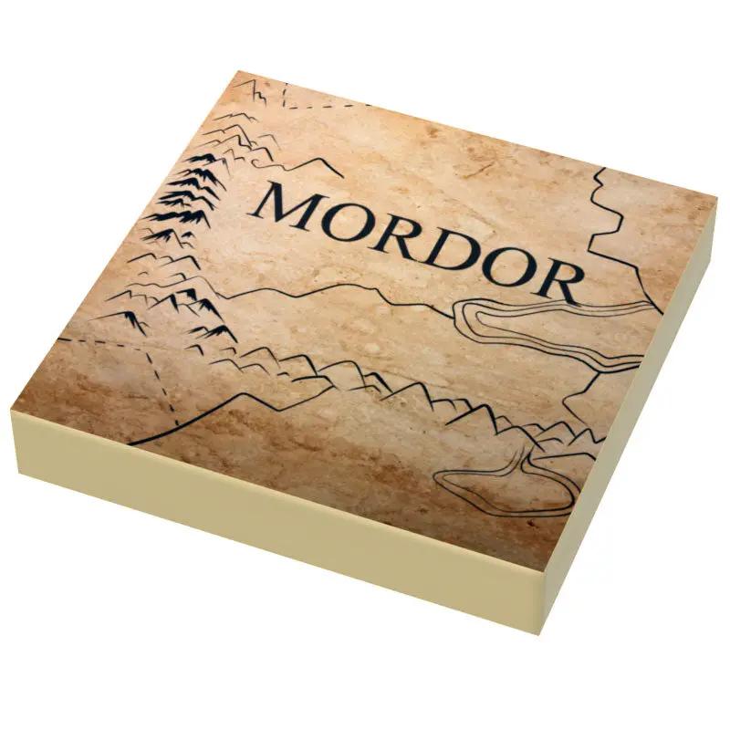 LEGO Mordor map from Lord of the Rings by B3 Customs, 2x2 tile mosaic depicting the dark land with detailed terrain and landmarks.