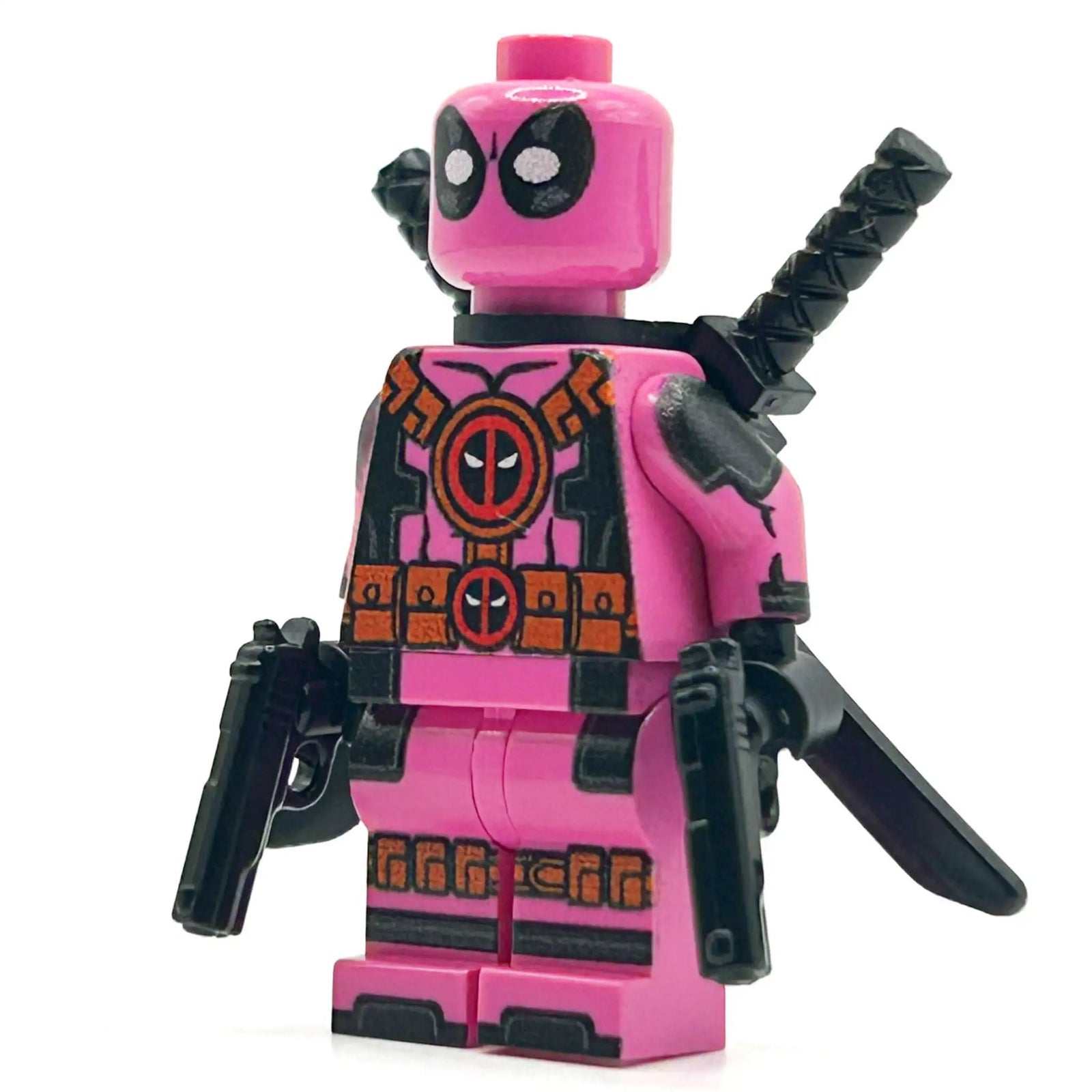 Pink MERC minifigure by B3 Customs, detailed LEGO-style character with vibrant pink attire and accessories.