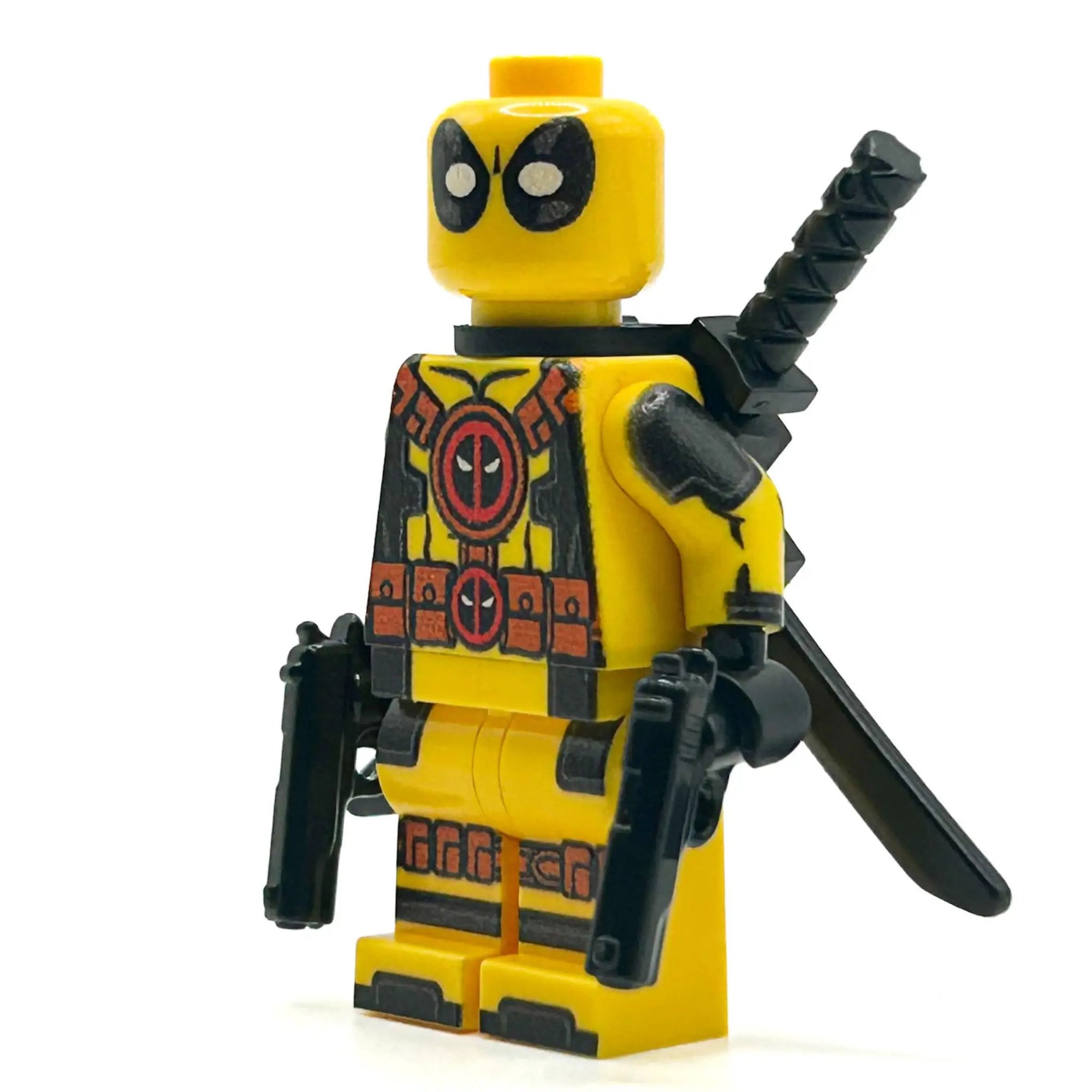 Yellow MERC minifig by B3 Customs featuring detailed design and accessories, perfect for collectible LEGO sets.