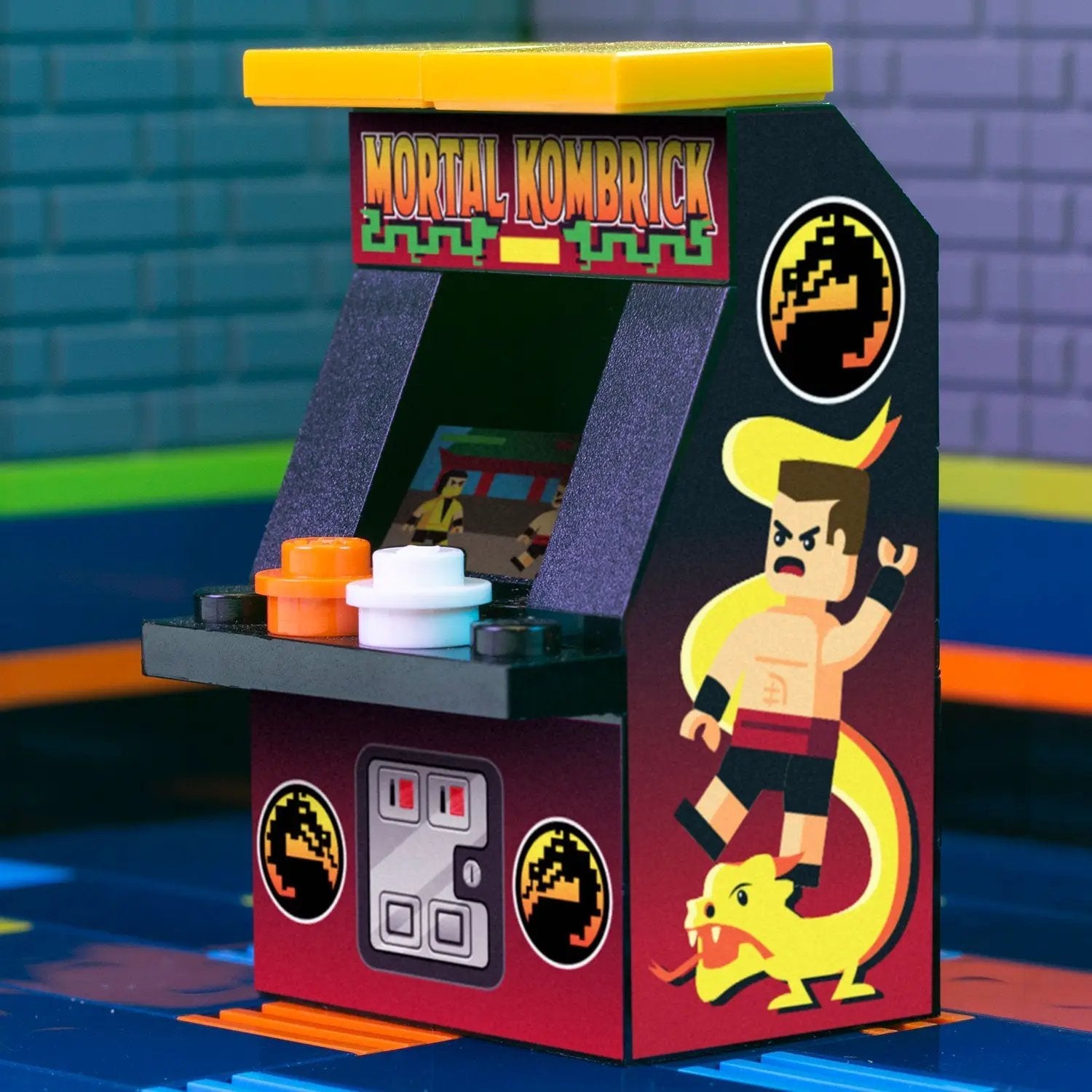 Lego Mortal Kombrick arcade machine model by B3 Customs, featuring detailed brick construction and classic arcade design.