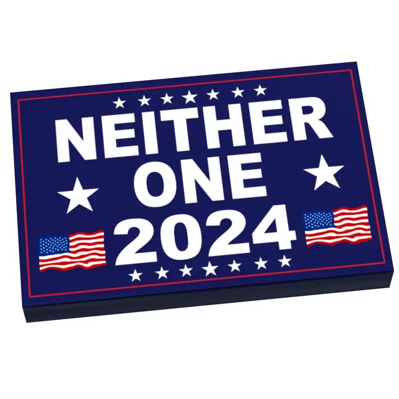 Custom LEGO-style NEITHER ONE 2024 Election USA campaign sign tile by B3 Customs, featuring patriotic red, white, and blue colors.