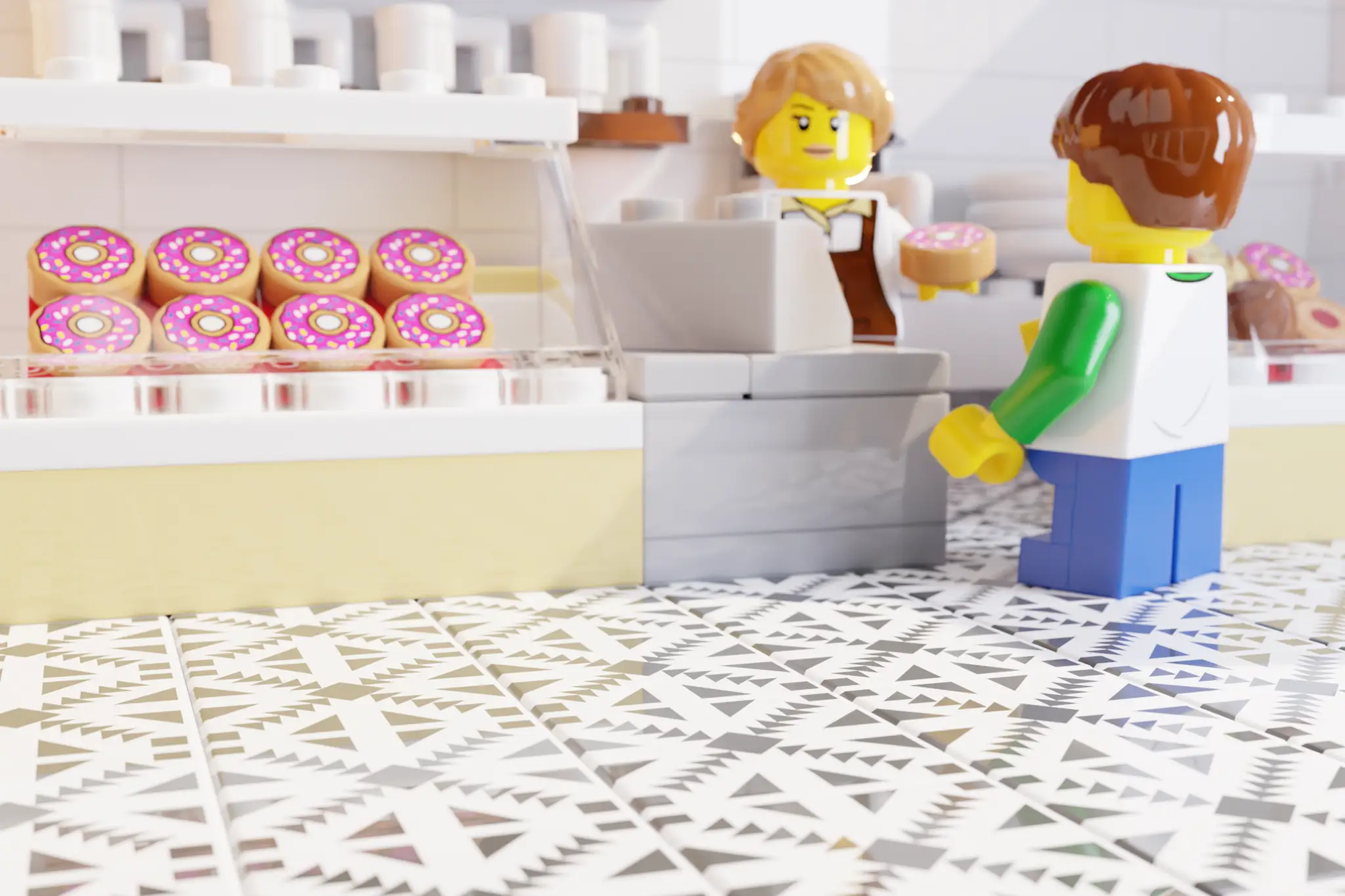 B3 Customs Parlor Doughnuts Tile Part Pack with 20 colorful donut-themed tiles for decorative crafts or model scenery.